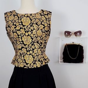 VINTAGE 1950-60 Stephen O'Grady Gold/Royal/Black Metallic Brocade Sleeveless Top